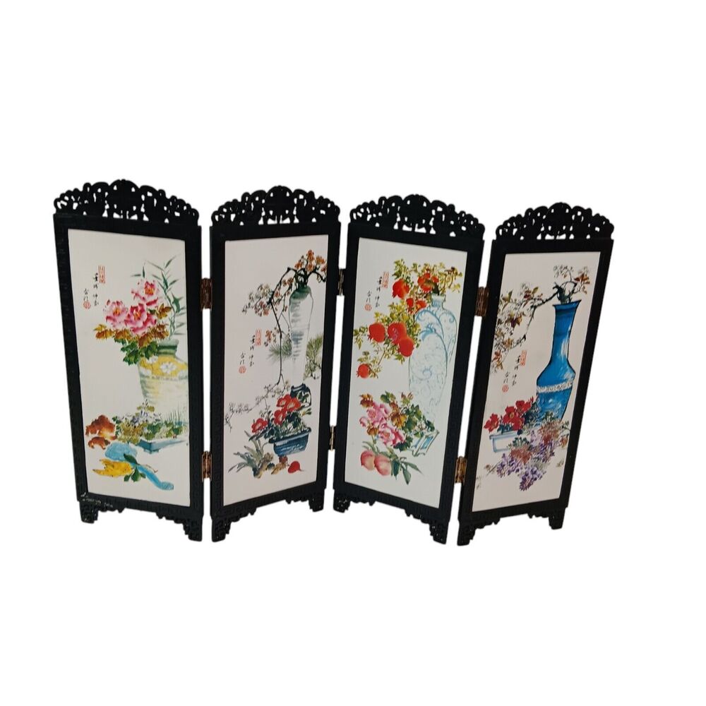 Vintage Table Top Miniature Asian Screen Double Sided Plastic Dollhouse